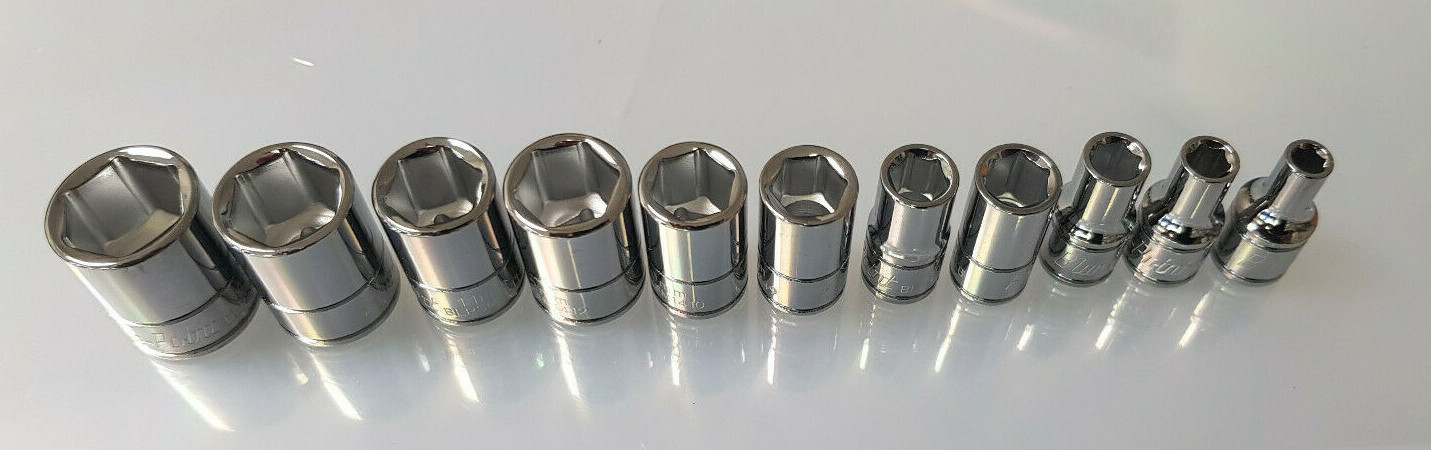 BLUE POINT ™NEW 1/4″ DRIVE SHALLOW CHROME METRIC SOCKET SET 4MM – 14MM