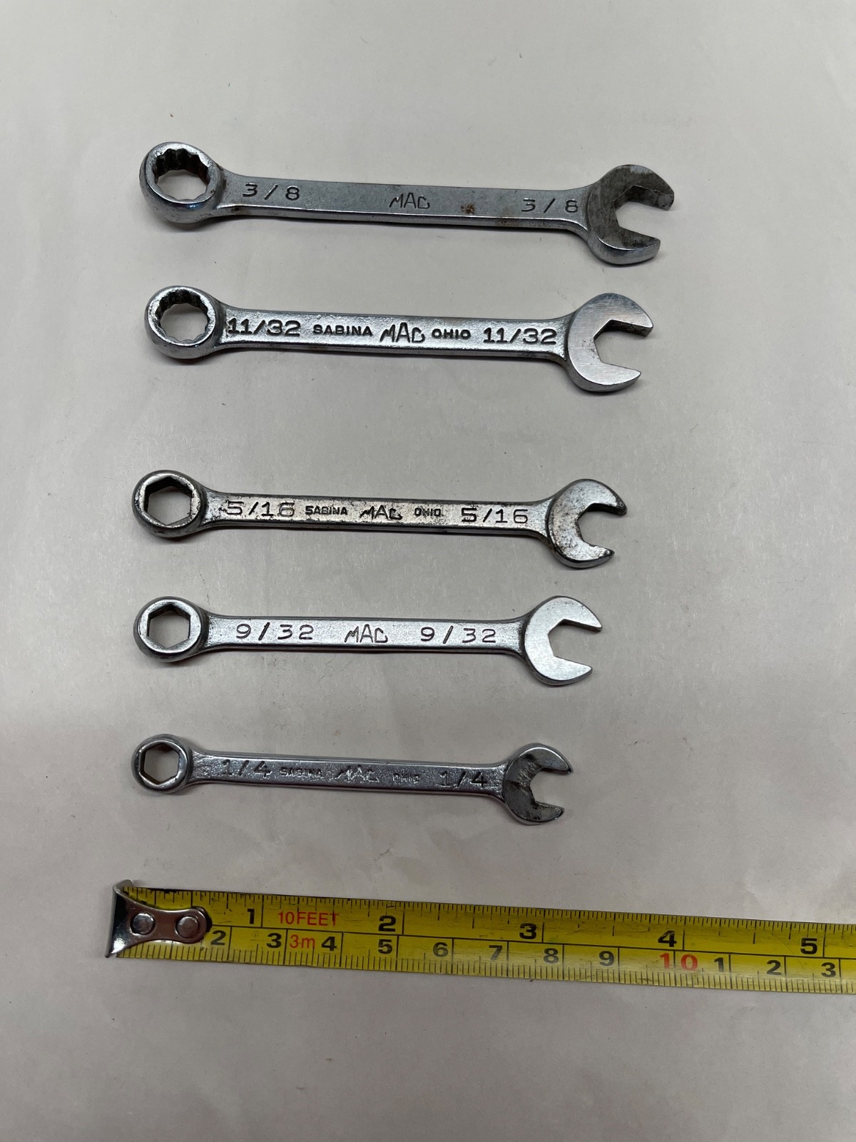 Lot of 5 Vintage MAC Tools Combination Wrenches USA: CH 8 9 10 & CW 11 12