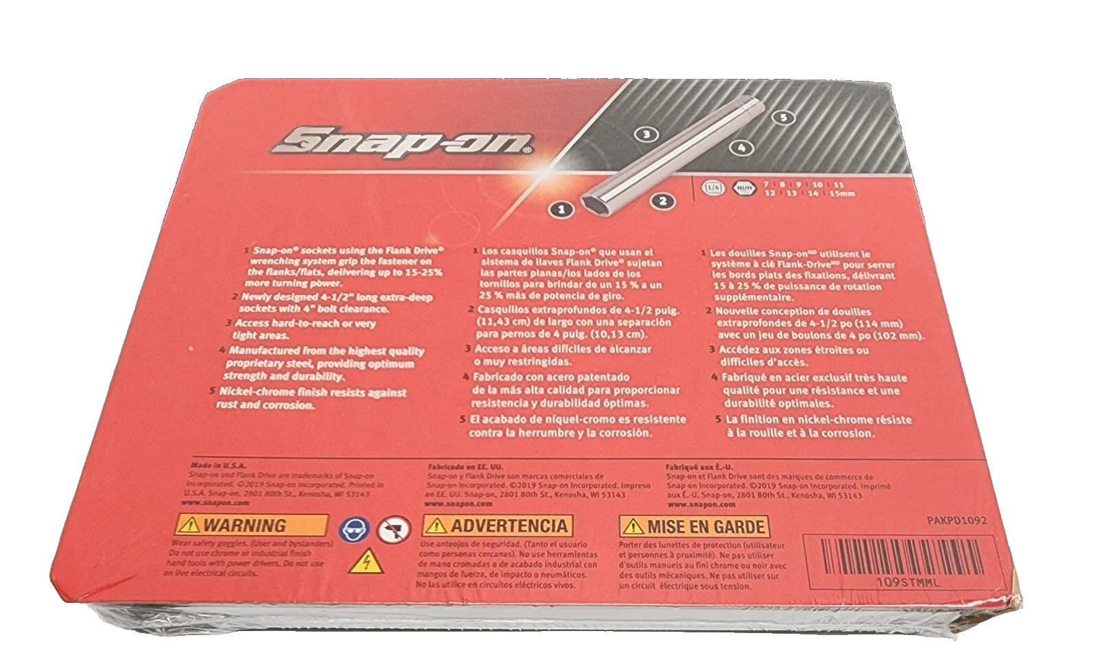 Snap-on Tools 9pc 1/4″ Drive 6pt Metric EXTRA-DEEP Socket Set 109STMML USA NEW