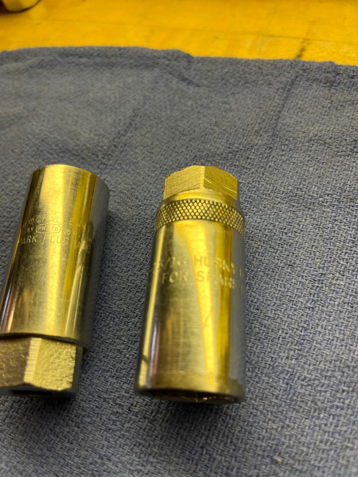 2 each Spark plug sockets 1/2 dr Husky USA 13/16 and 3/8 dr Proto USA Nice Cond