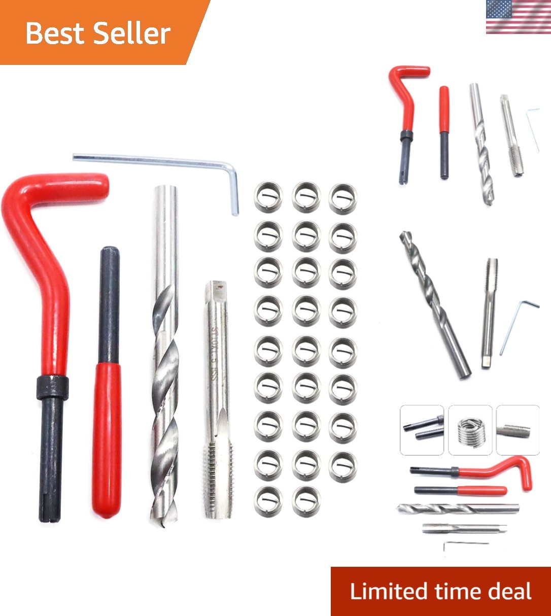 30-Piece Thread Repair Tool Set with M10 Stainless Steel Inserts for Automobiles
