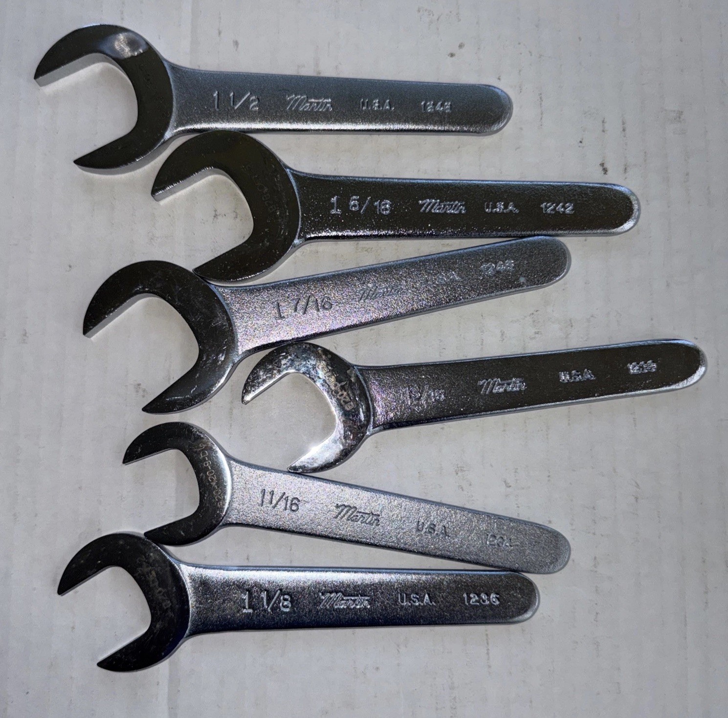 6 PC Martin Service Thin Angle Wrenches Wrench Set Sae 1-1/16”TO”1-1/2 USA