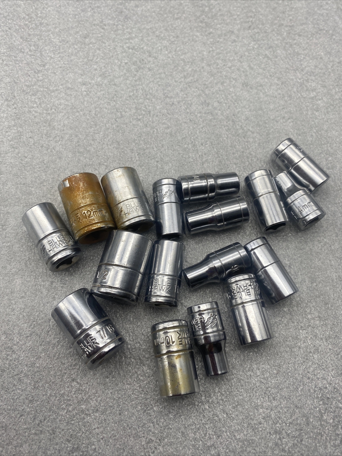Blue hawk 6 Point Mix Lot of 17 SAE & Metric Socket Set different Sizes *READ