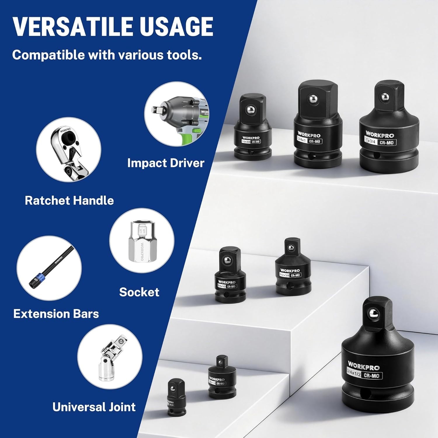 8PC Impact Socket Adapter Set – 1/4″, 3/8″, 1/2″, 3/4″, 1″ Drive Adapters wit…
