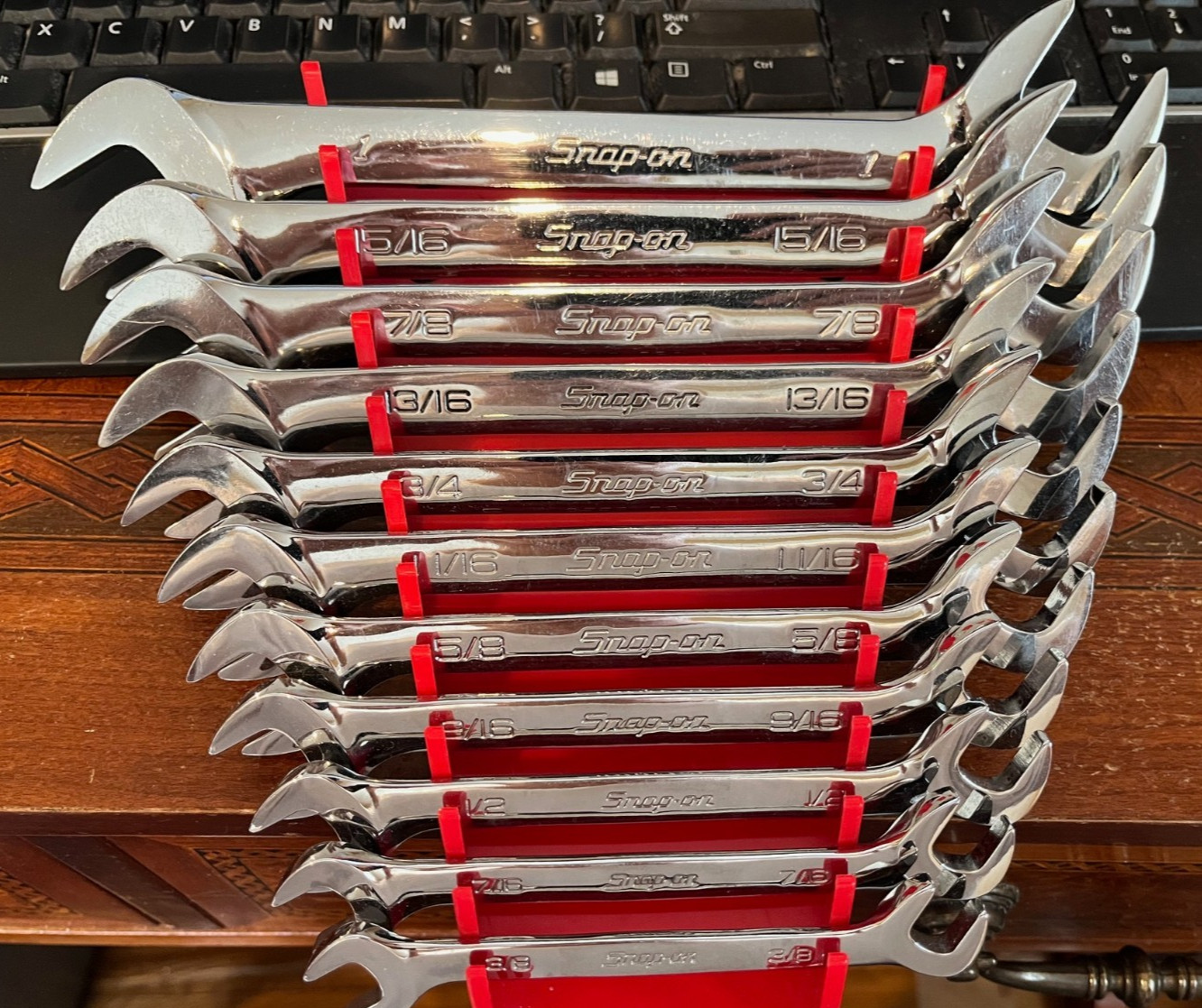 Snap-on SAE 4 Way Angle Open End Wrench Set 3/8″ – 1″ 11pc VS807B+4 USA SAVE$$