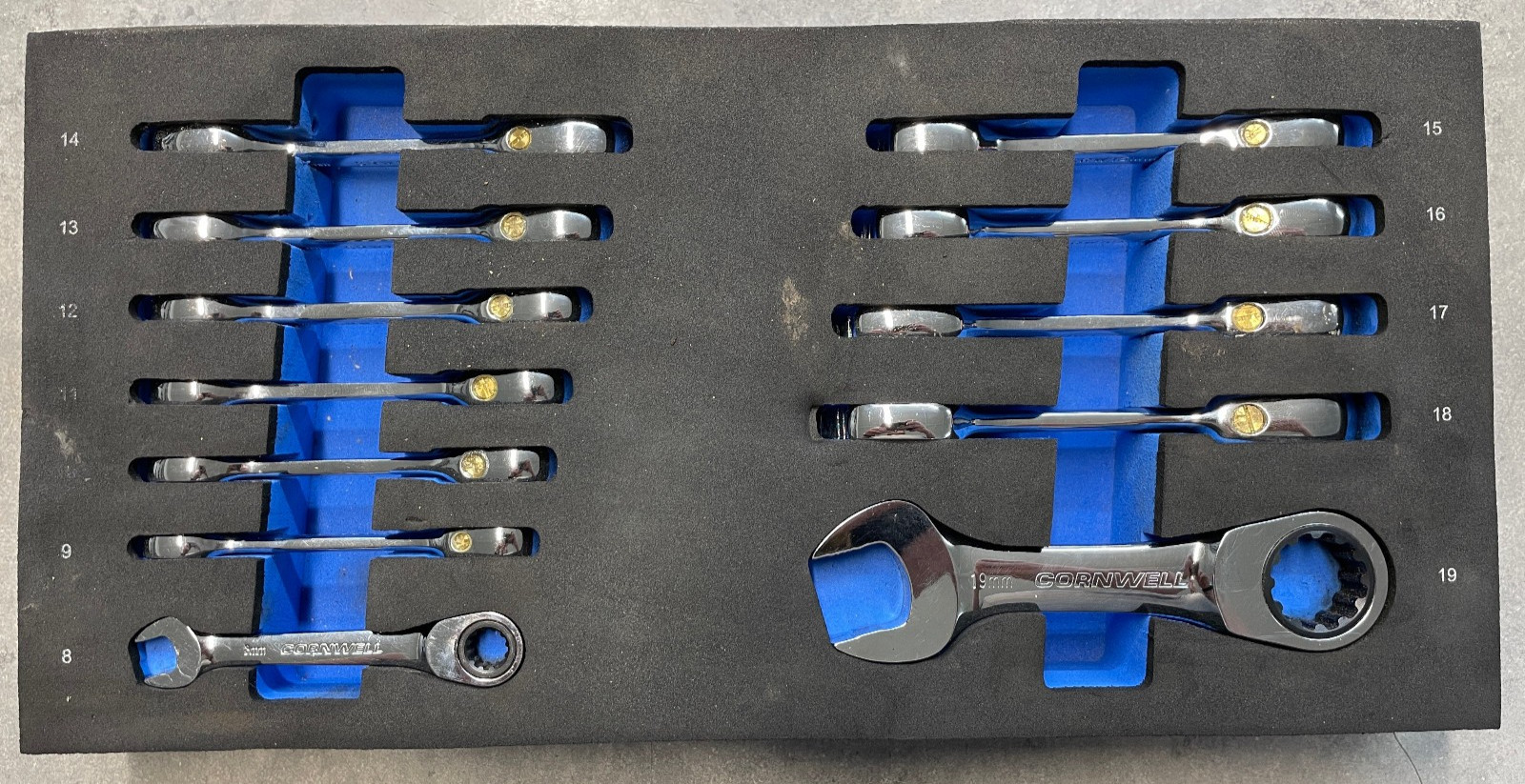 Cornwell Tools CRW12MSSB 12 Pc Stubby Metric Ratcheting Wrench Set In Foam Tray