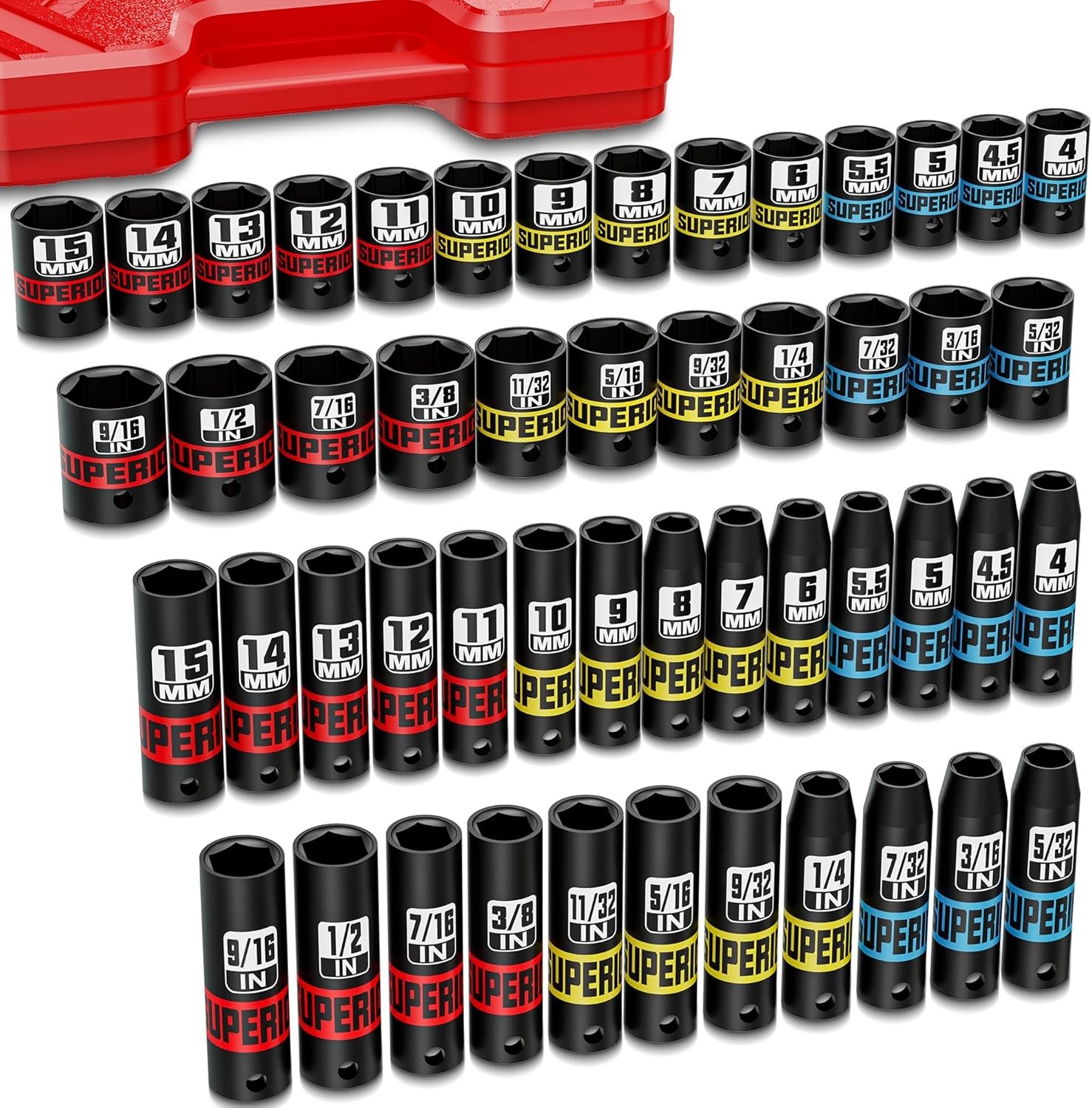 50pc 1/4″ Drive Impact Socket Set SAE & Metric Deep/Shallow 4-15mm 5/32-9/16