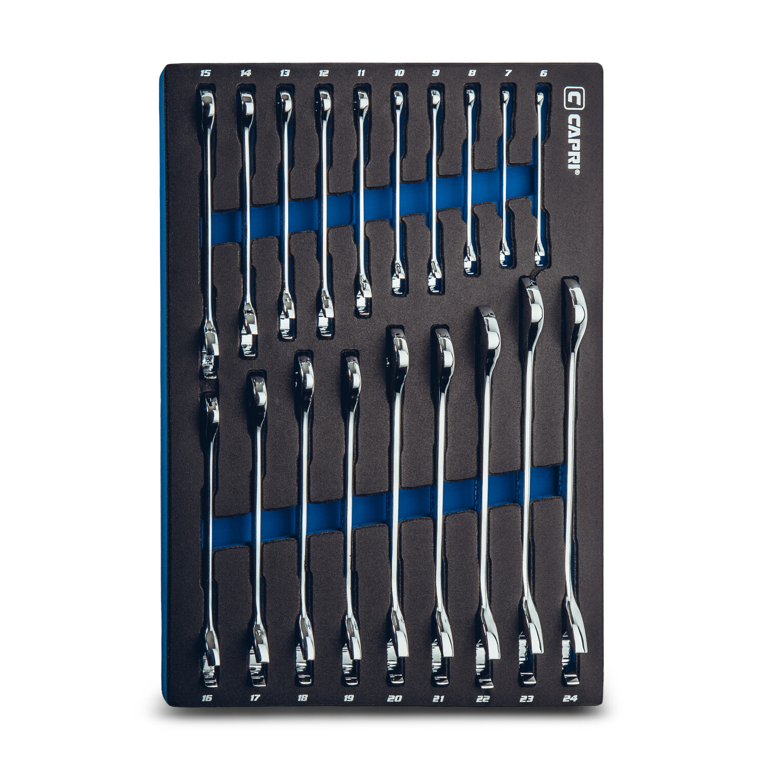 Capri Tools Angle Open End Wrench Set, 30° & 60° angles, 6-24 mm Metric, 19 pc