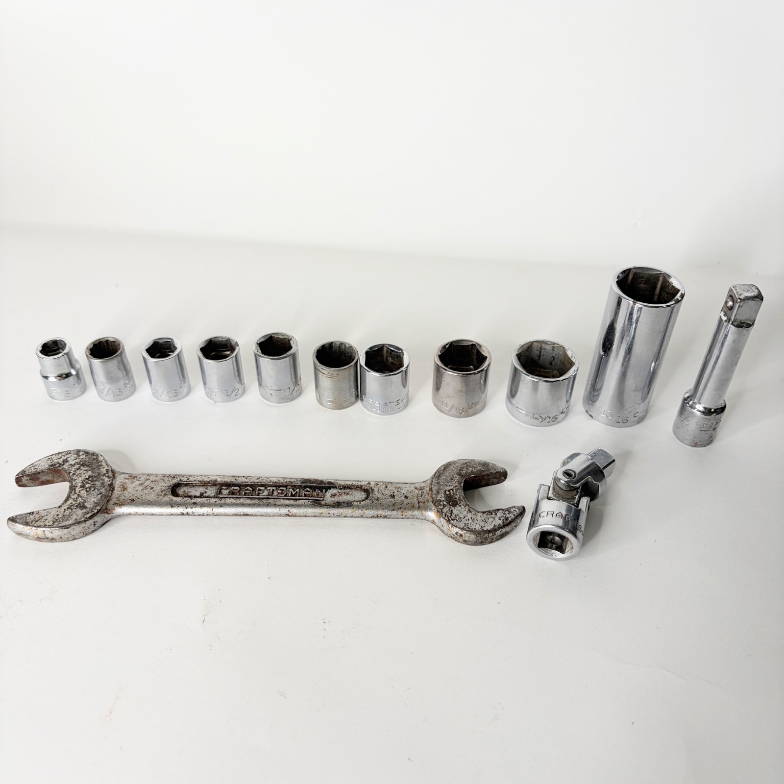 Vintage Craftsman Wrench Socket 3/8″ Drive Lot of 13 Multiple Sizes Made In USA
