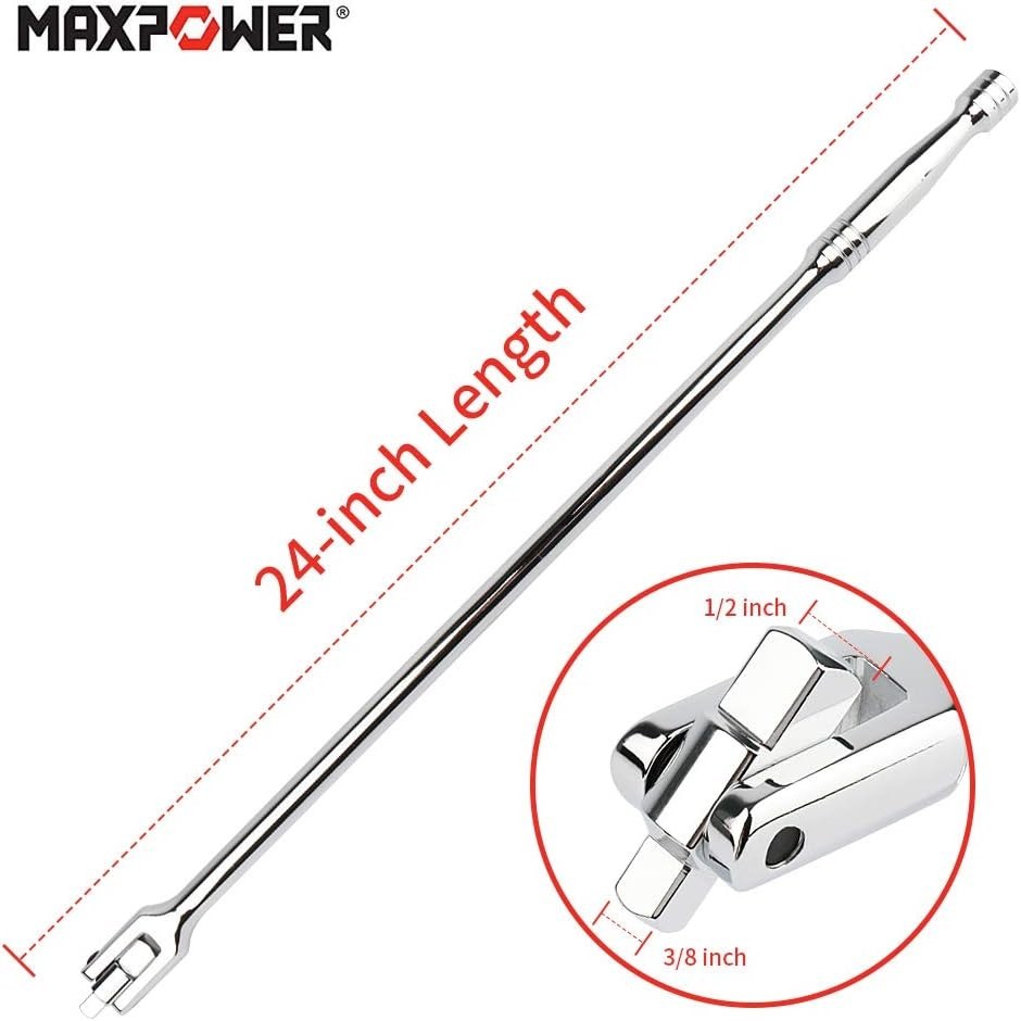 1/2-Inch and 3/8-Inch Drive Dual-drive 24-Inch Breaker Bar Flex Handle