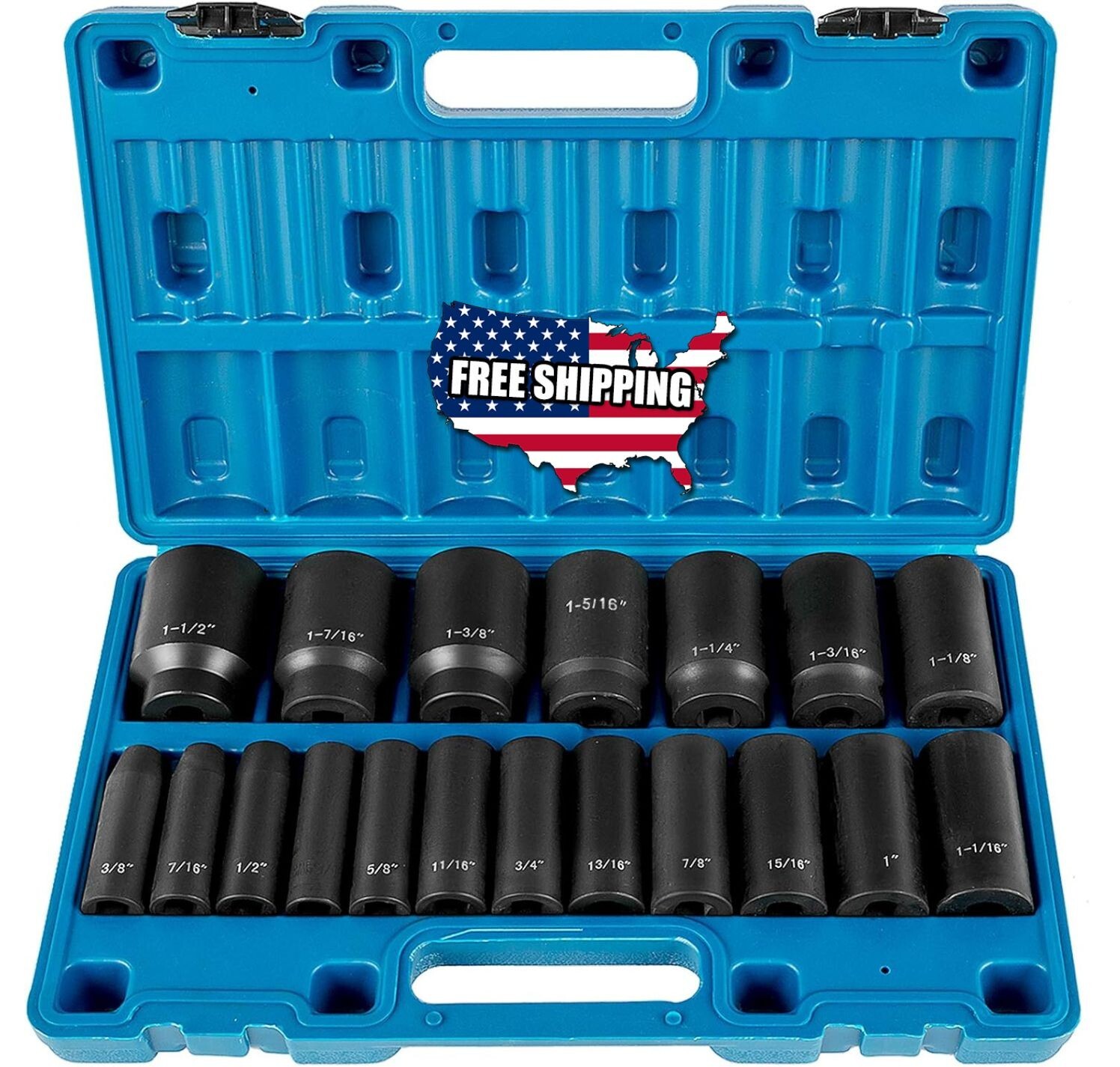 Impact Socket Set 1/2 Inches 19 Piece 6-Point Sockets Impact 3/8 inch 1-1/2 inch