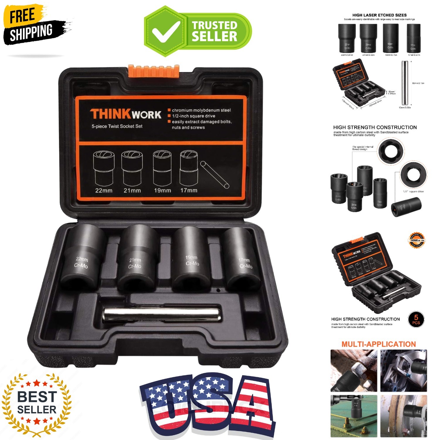 1/2 Inch Drive Lug Nut Removal Tool, 5-Piece Wheel Lock Removal Kit, Lug Nut …