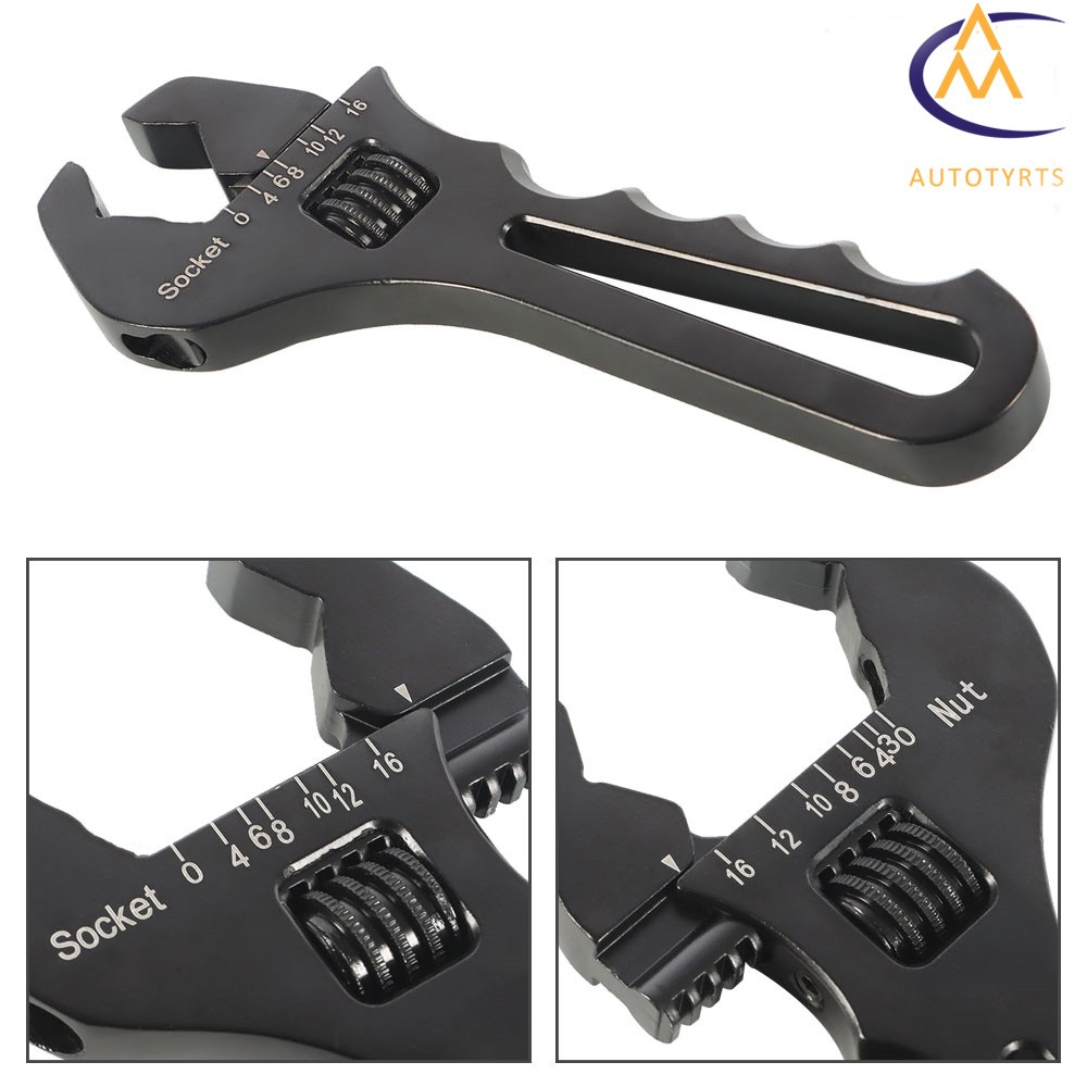 Adjustable Wrench Black Aluminum Tool Spanner 3AN – 16AN for Hose End Fitting