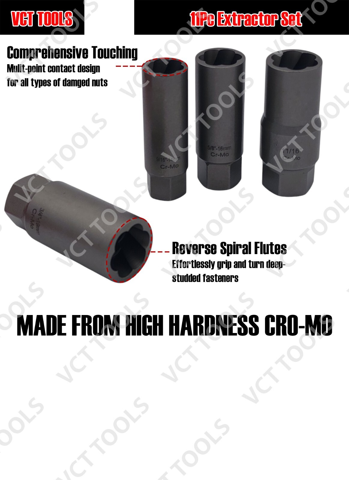 11Pc Spiral 3″ Deep Extractor Set for Removing Spark plugs, Bolts, studs, etc.