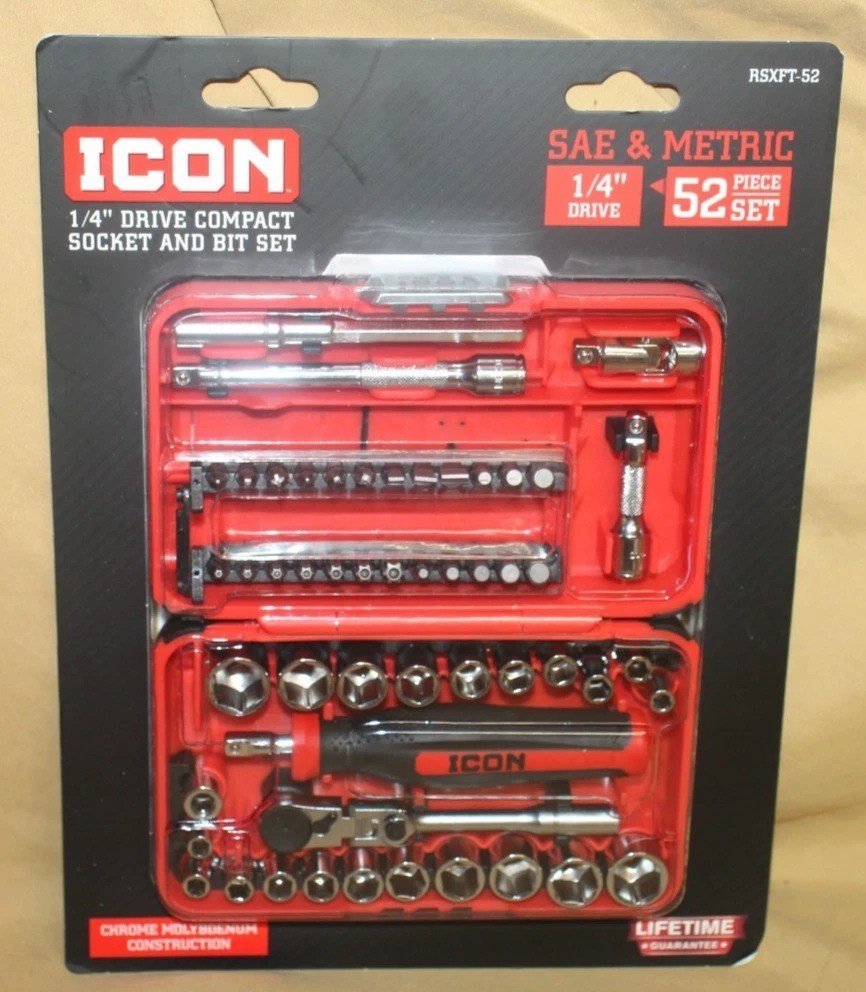 52-Piece 1/4″ Drive Compact Socket and Bit Set Heavy Duty Mechanic Tool Kit