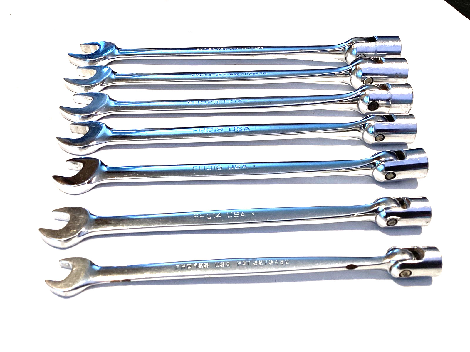 Snap On USA 7 Piece SAE Socket Flex Head Open End Combination Wrench Set FHO607