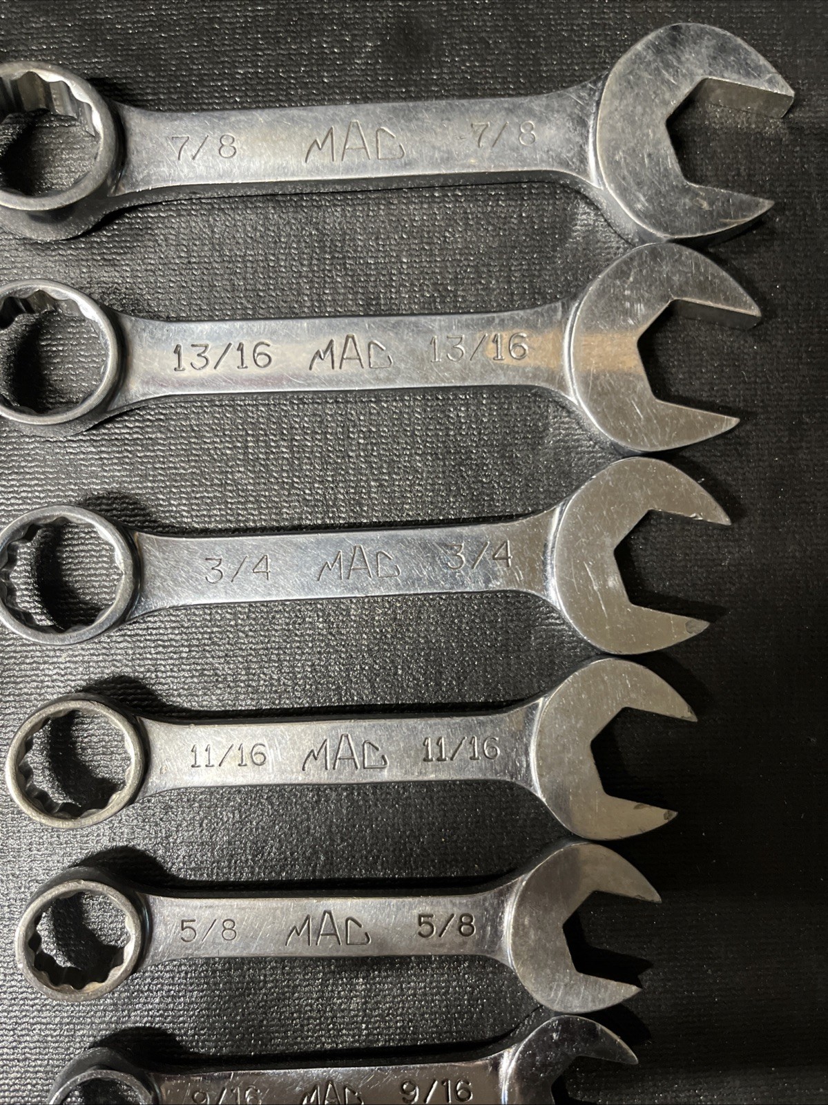 Mac Snap On 15 Piece 7/16-1-3/16” SAE 12PT Stubby Wrench Set Extra 1/2” 3/4”