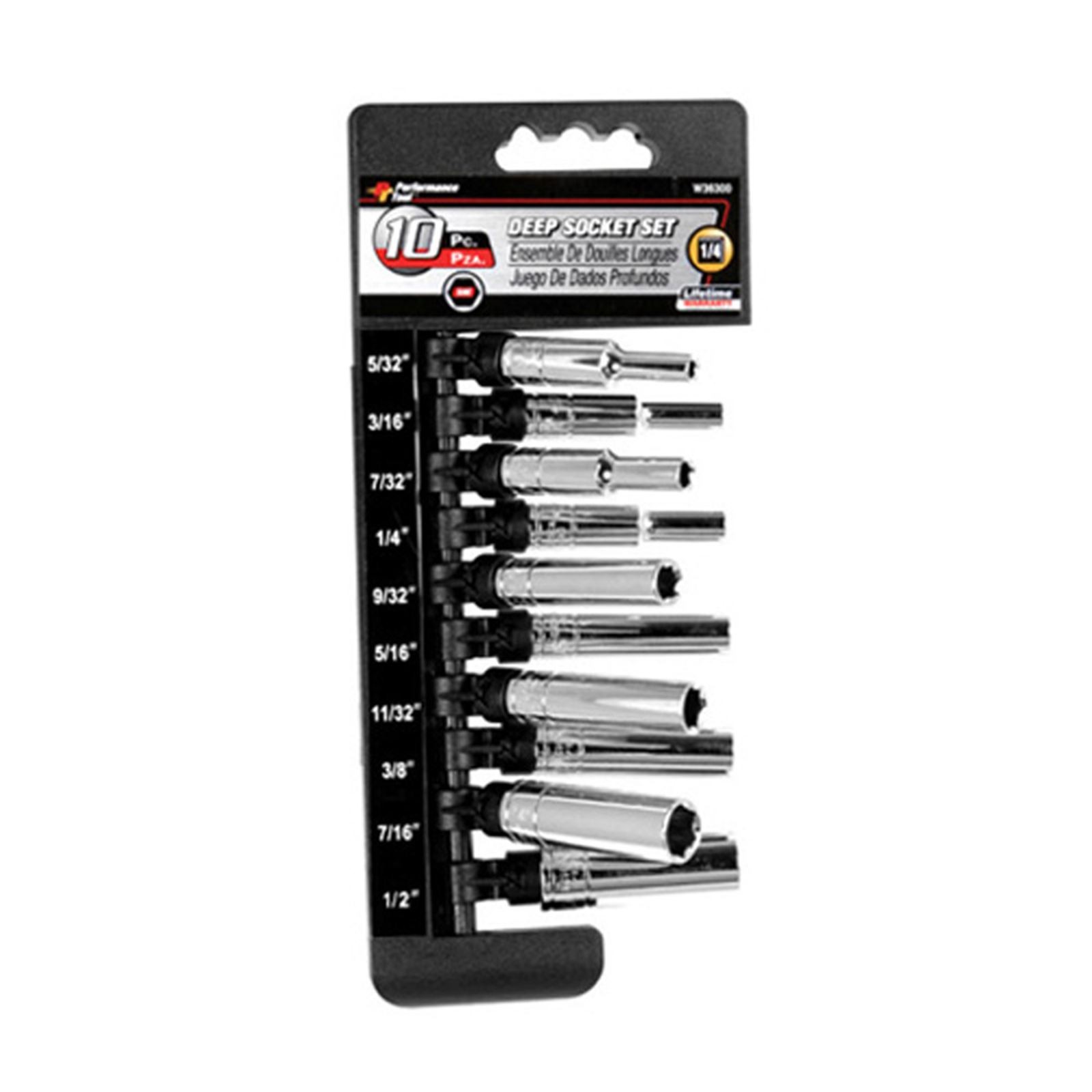 Performance Tool 1/4″ DR 6PT SAE DW Socket Set – 10-Piece W36300
