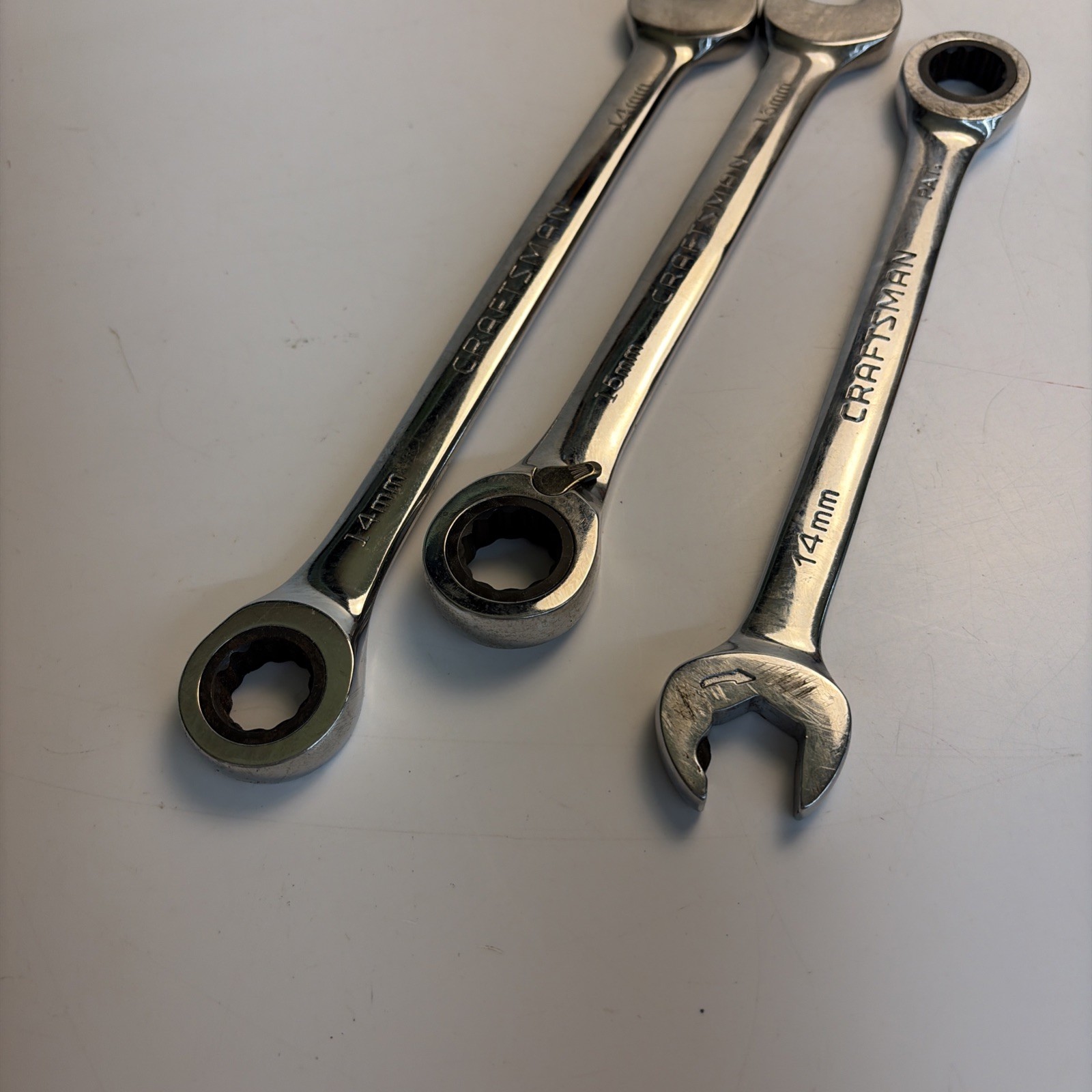Craftsman Metric Ratcheting Combo Wrench Set 14mm 15mm USA Lot of 3