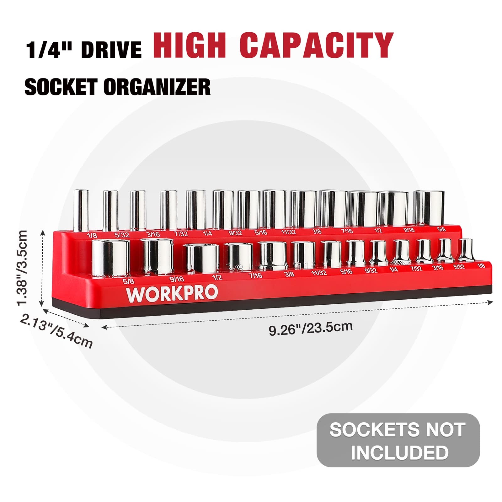 WORKPRO 1/4-inch Magnetic Socket Organizer Set, 2-Piece SAE & 1/4″ SAE&Metric