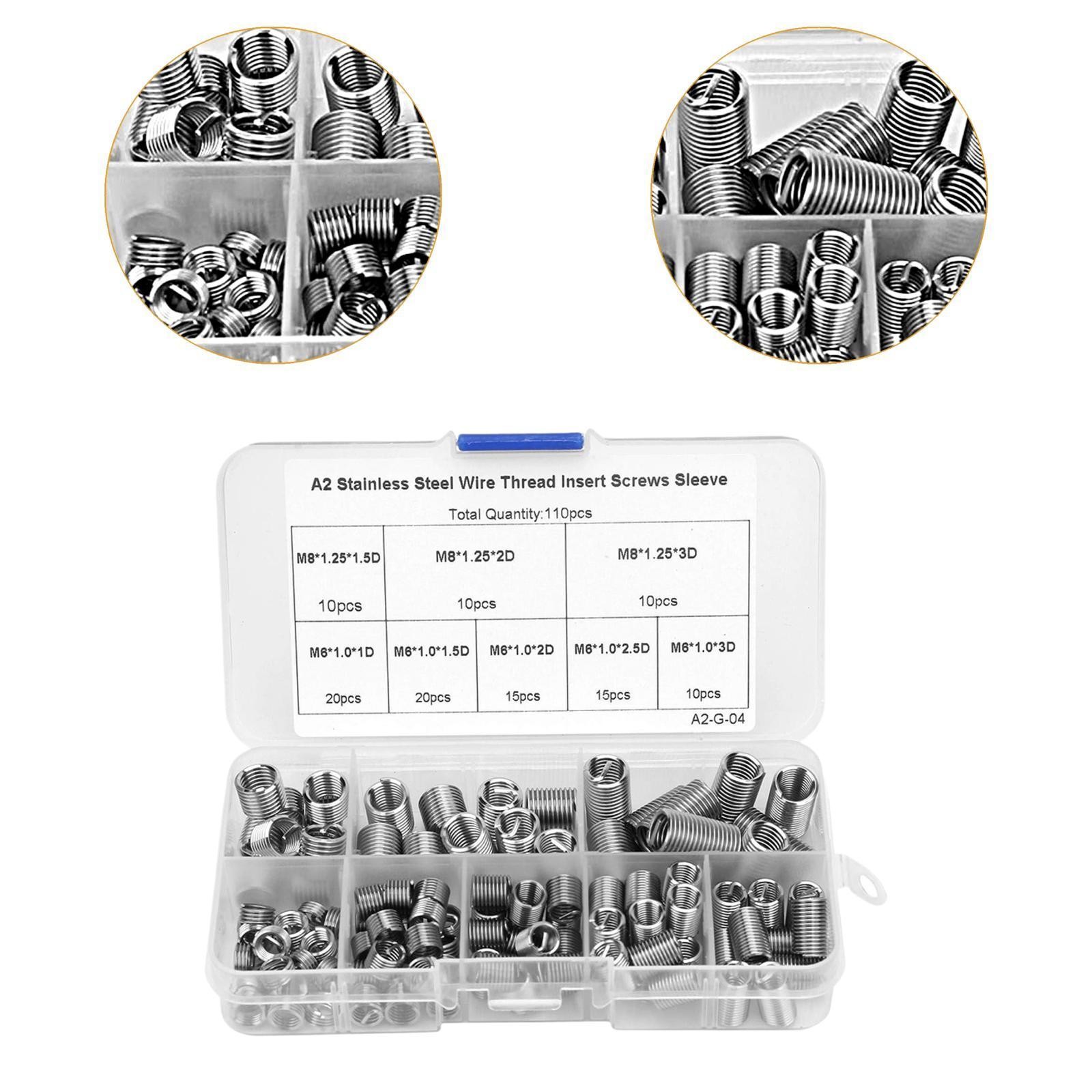 110Pcs Thread Repair Insert Assortment Wire Screw Sleeves Thread Inserts Kit 1D