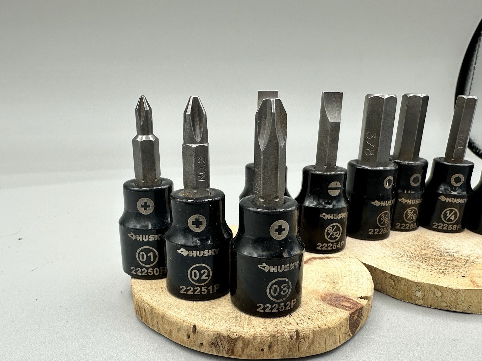 Lot Of 9 Husky Hex, Phillips And Flat Head 3/8 Drive Bits Gloss Black