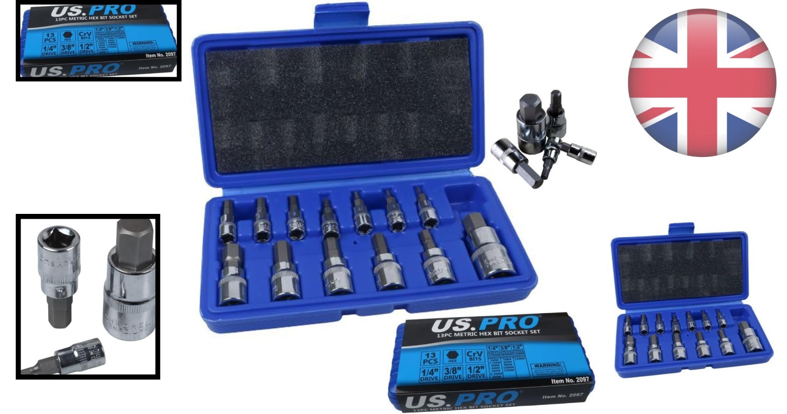 13pc Metric Hex Bit Socket Set 2-14mm for Automotive & Industrial Use