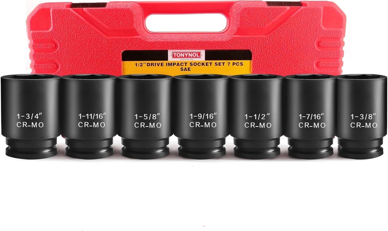 1/2 Inch Drive Deep Impact Socket Set, 6-Point, SAE1/2 Drive 1-3/8″to1-3/4″, …