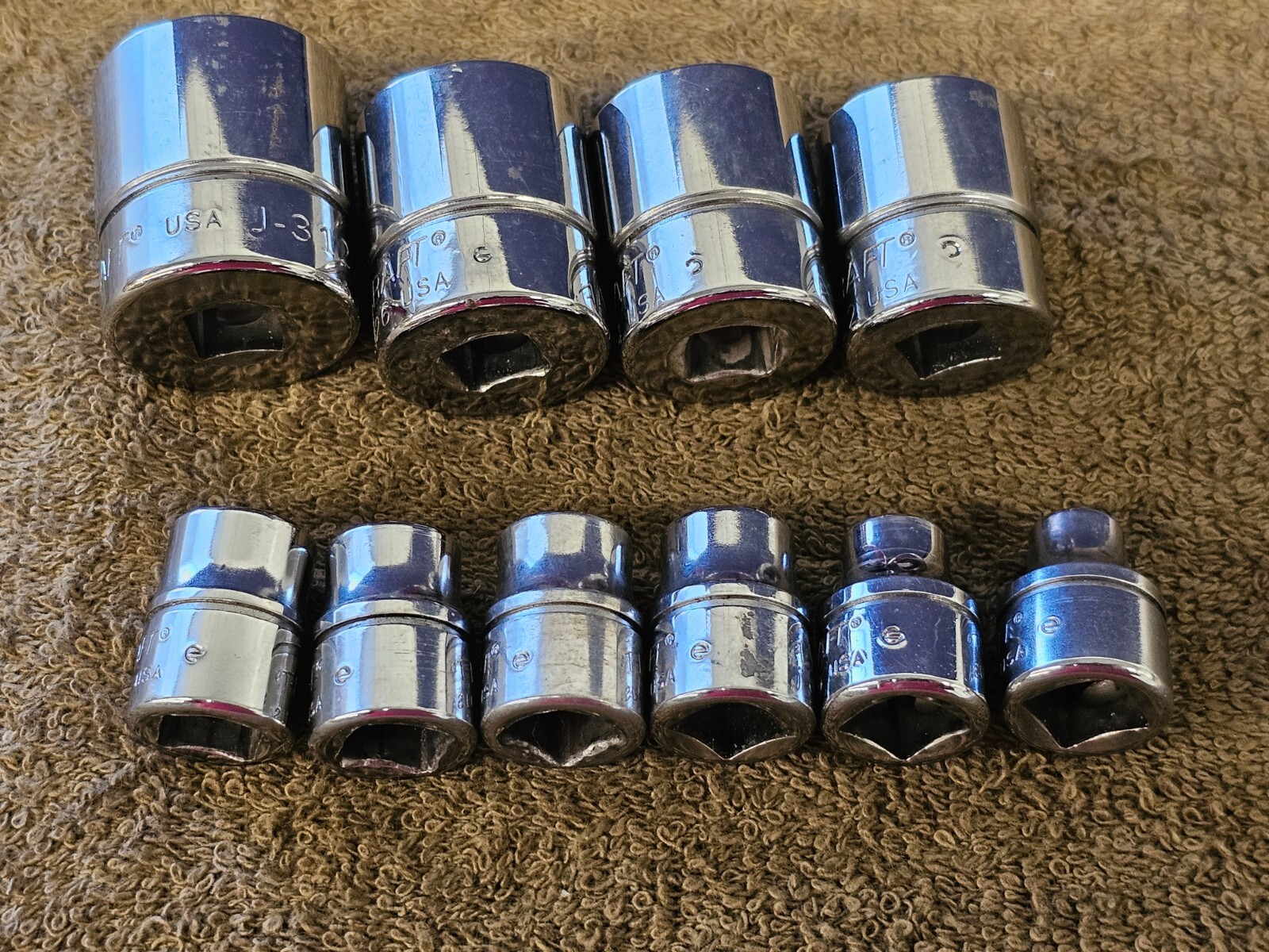 10 Skilcraft J31228 Socket Set 3/8 Drive Sae 7/8 13/16 3/4 11/16 7/16 1/4″ USA