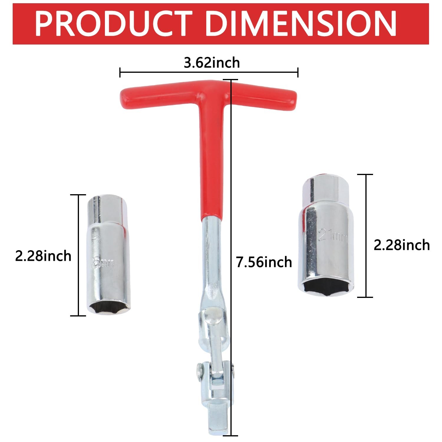 GZZTORES Spark Plug Socket Wrench T-Handle 5/8 Inch (16mm) and 13/16 Red