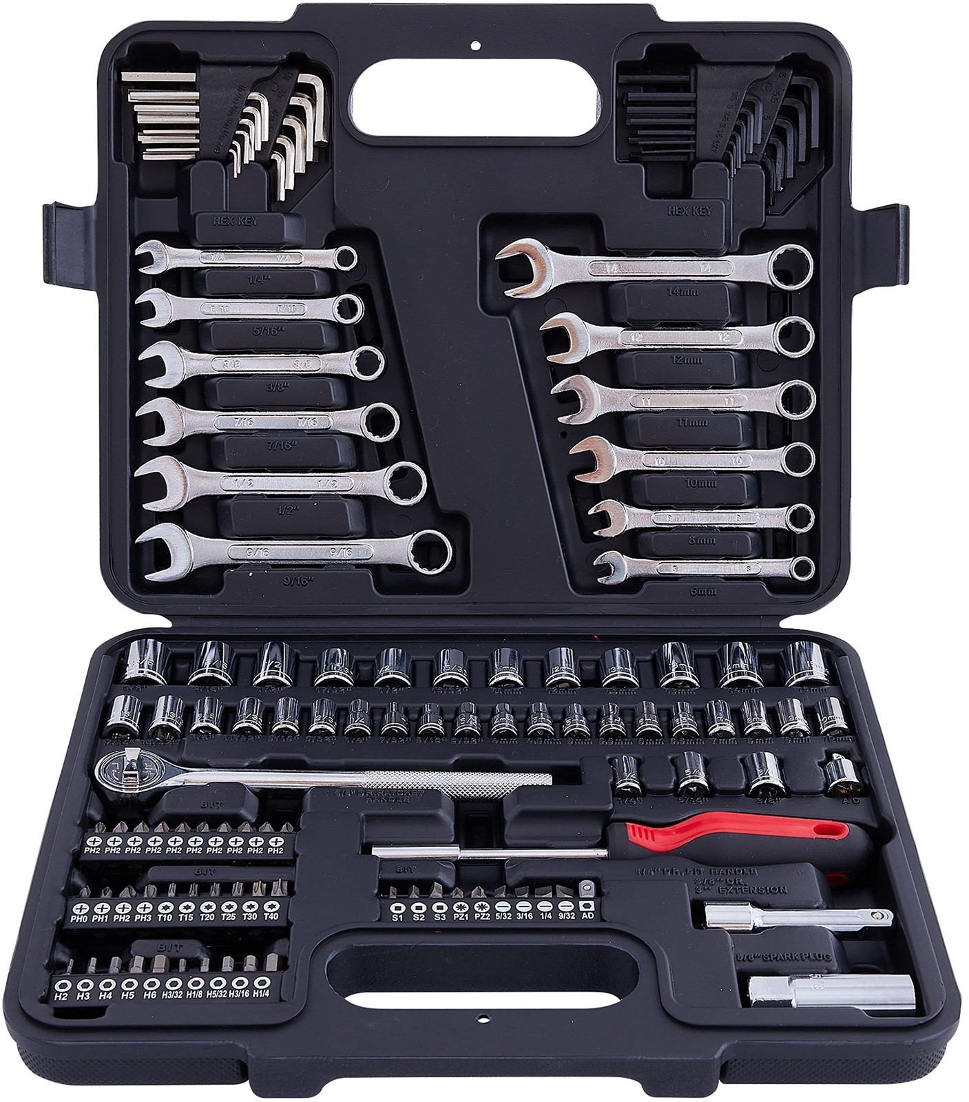 121-Piece Mechanics Tool Set – SAE & Metric Socket Wrench Kit for Auto Repair &