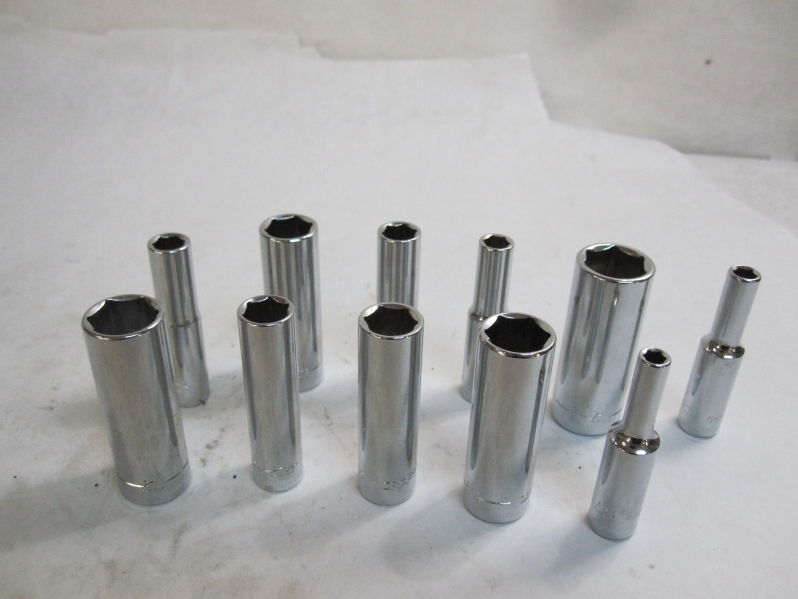 11 Chrome Craftsman 6 point quarter inch deep sockets Z-AH 13mm, 9mm 10mm, 7mm