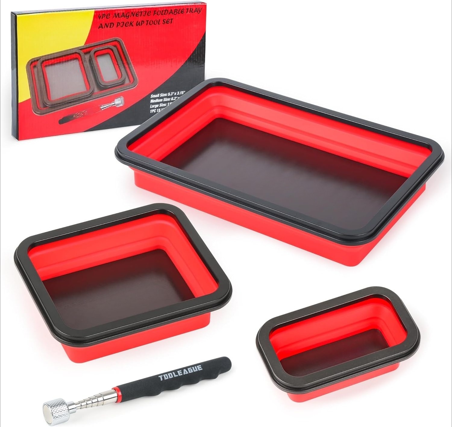 3Pcs Collapsible Magnetic Parts Tray Set with 15Lb Magnetic Pickup Pen