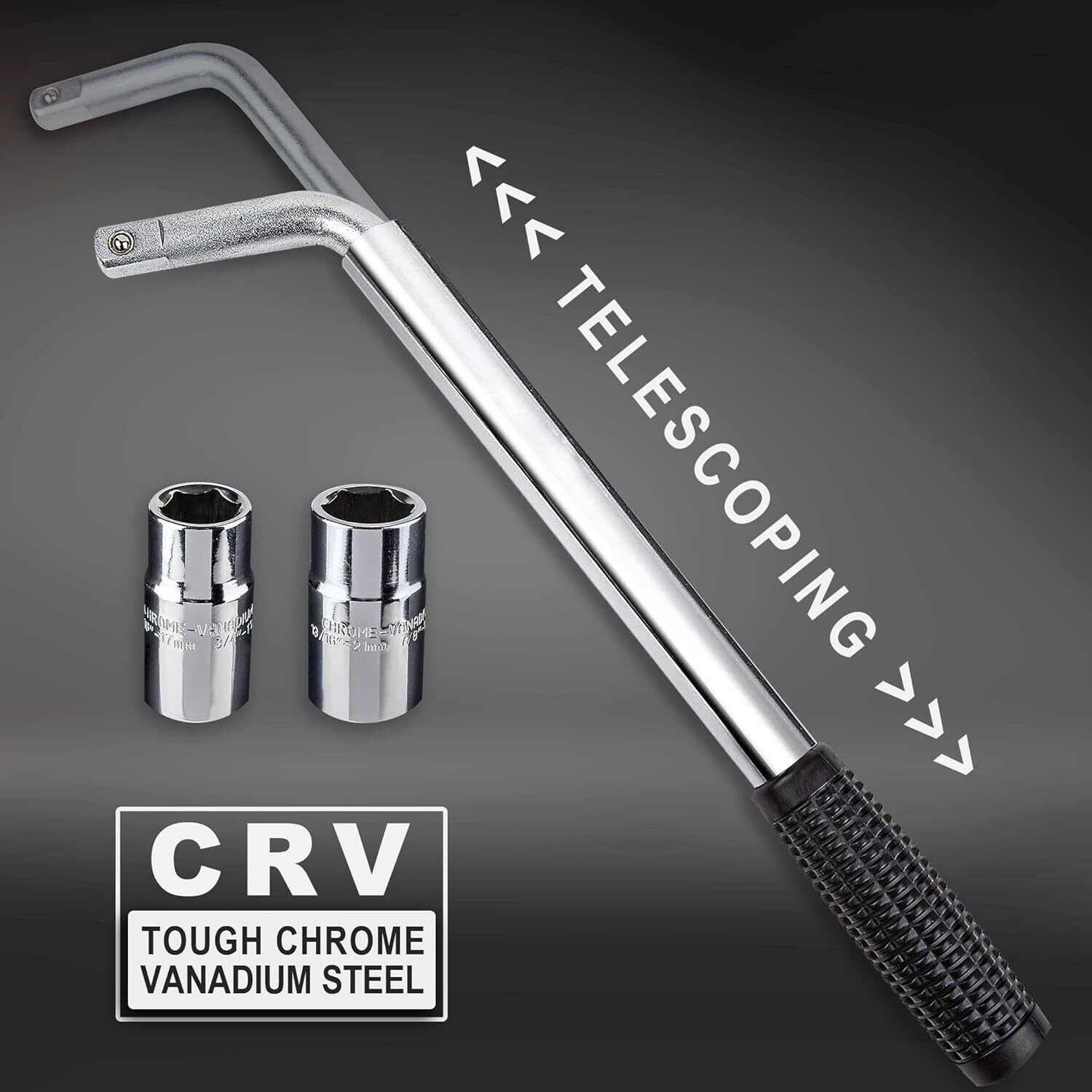 CARTMAN Telescoping Lug Wrench with Standard CR-V Sockets 17/19, 21/22mm