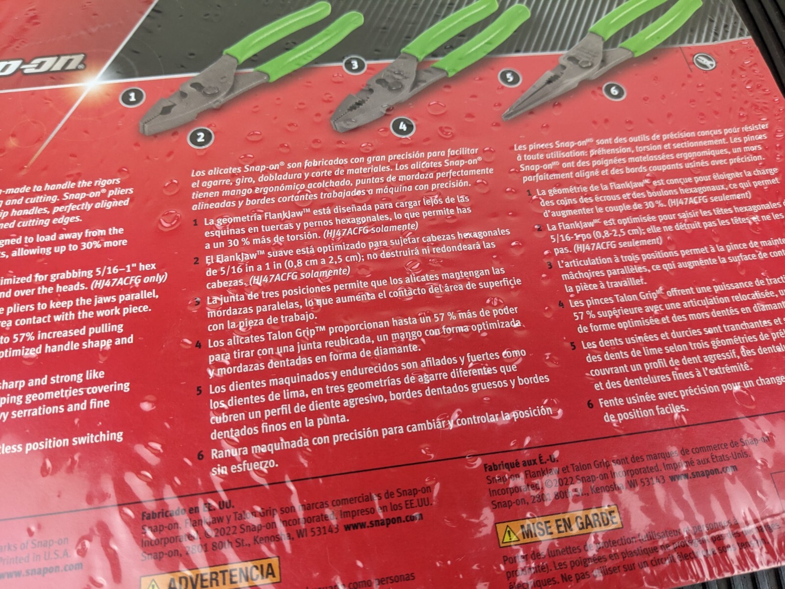 #ba860 Snap-on Tray for USA Green 3pc Soft Grip Slip Joint Pliers PL347ACFG