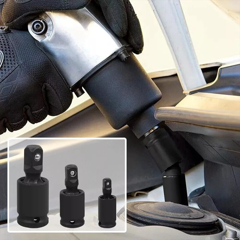 Set of 3 Universal Joint Swivel Socket Adapter Set 1/4″ 3/8″ 1/2″ Impact Joint