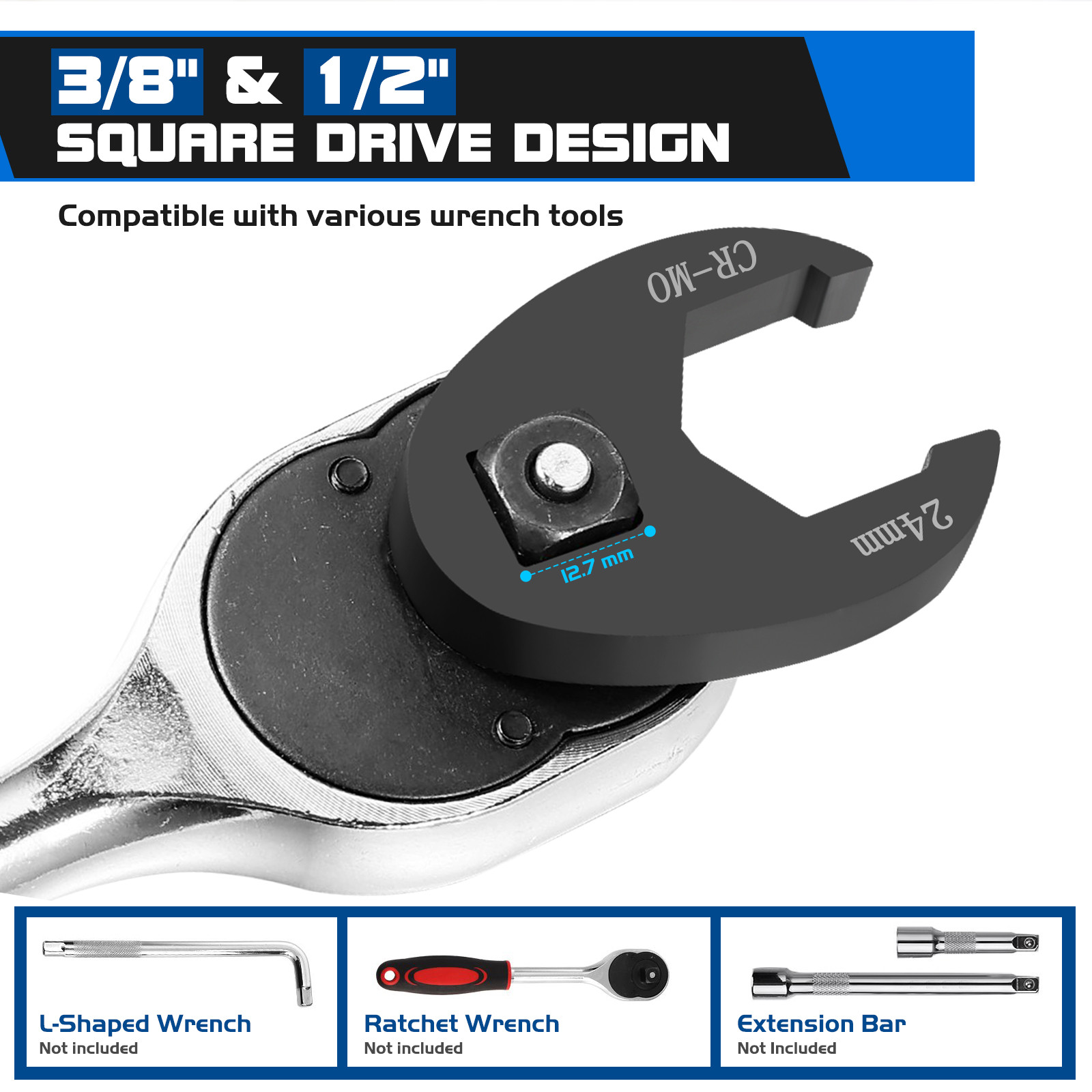 15PCS Crows foot Wrench Set 1/2″ and 3/8” Drive Flare Nut Crowfoot Wrench Set