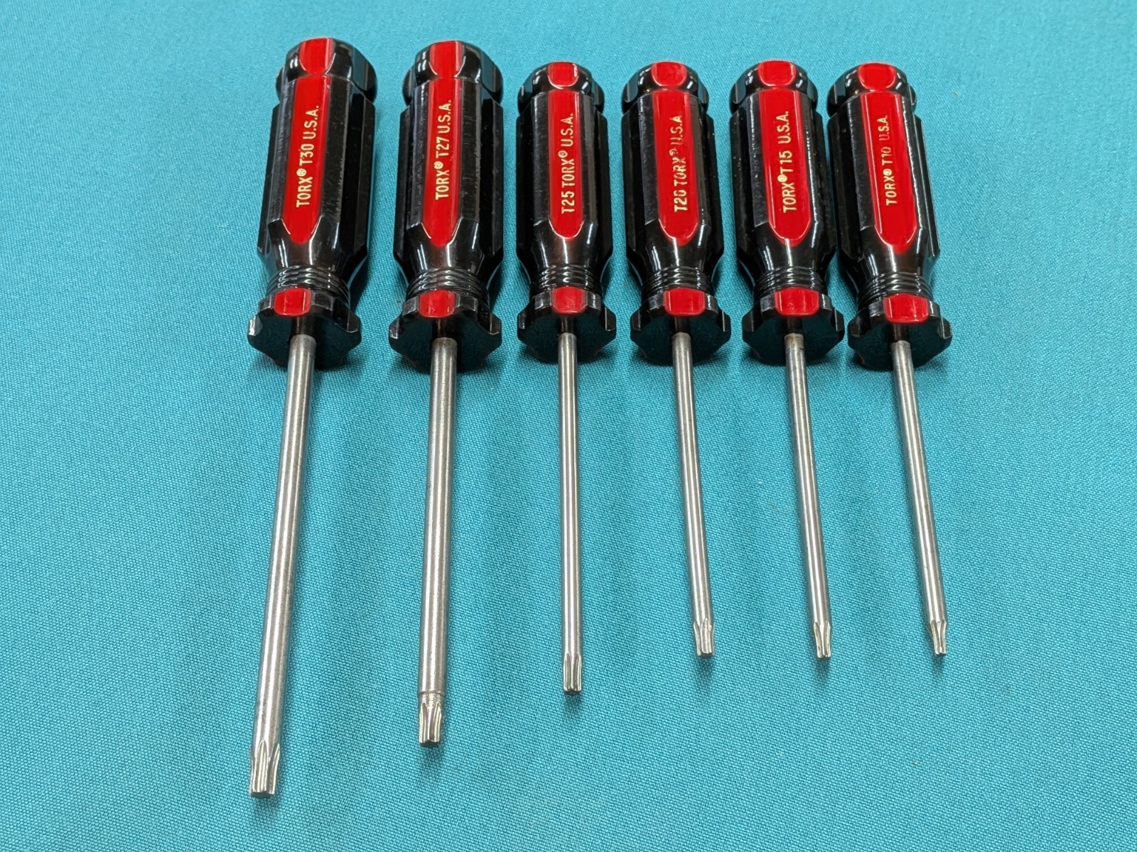 Vintage TORX ® USA 6pc Classic Screwdriver Collection T10 to T30 Red & Black VGC