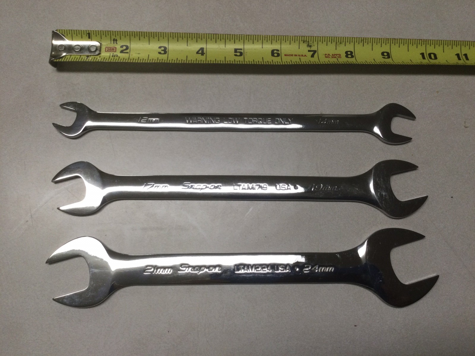 Snap On TOOLS 3 pcs. 1 Money 12-14mm 17-19mm 21-24mm Slimline Open-End Wrench’s