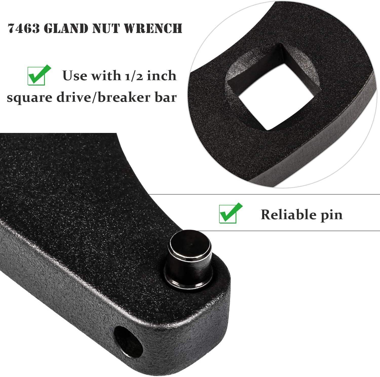 7463 Adjustable Gland Nut Wrench Fits for Hydraulic Cylinders on Vehicles, Black