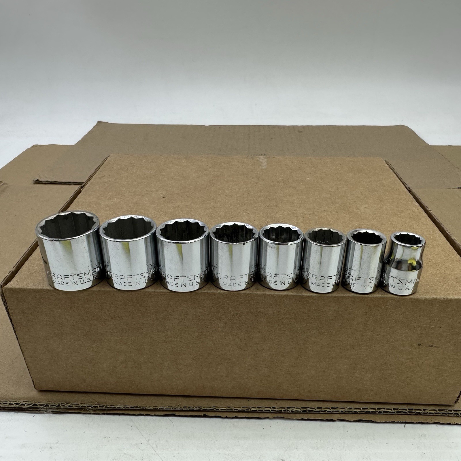 Craftsman USA 3/8 Drive SAE Socket Set 3/8-13/16 8pc 12PT G Vintage Very Good