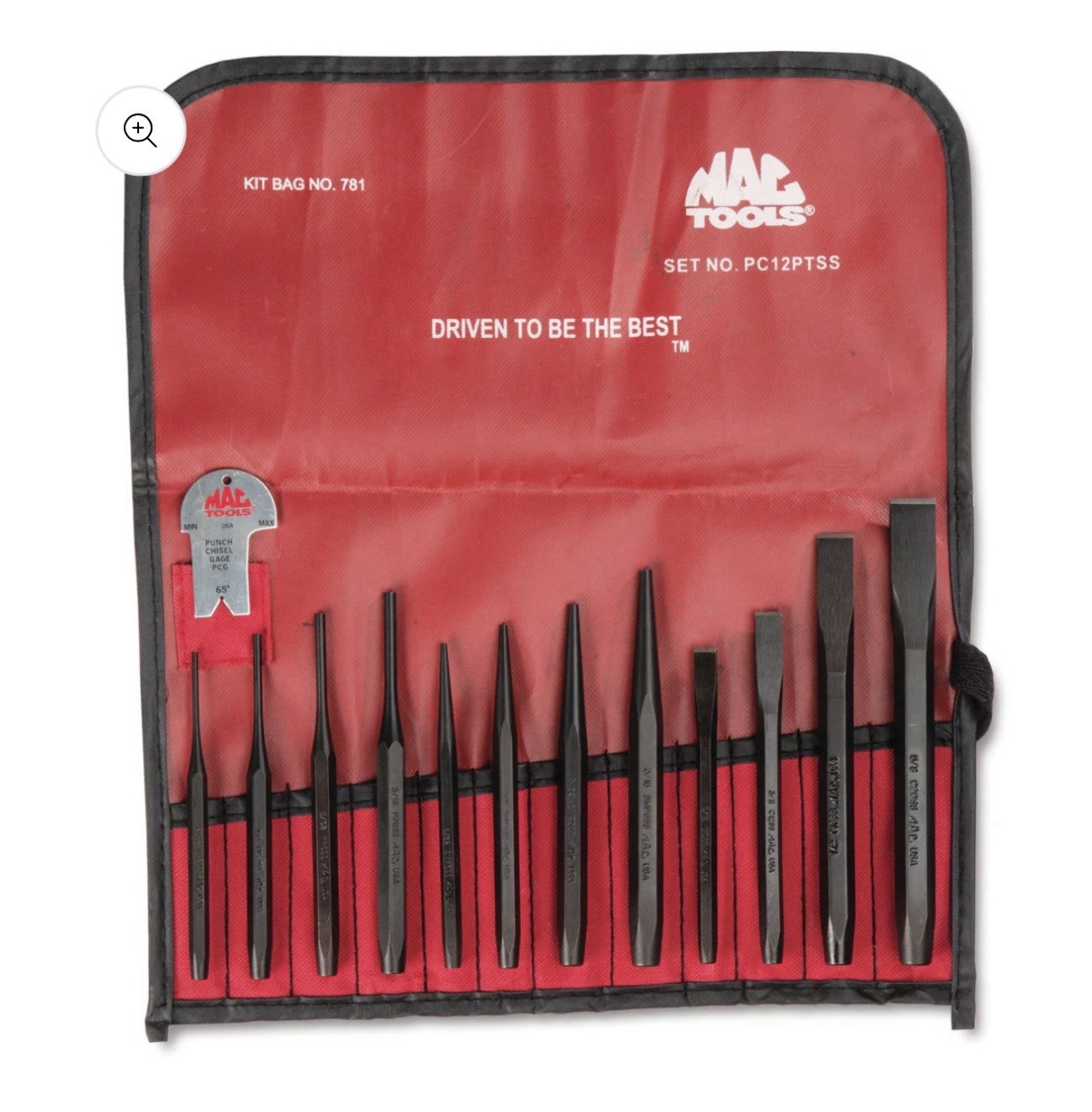 Mac Tools PC12PTSS 12-Piece Steel Punch Set Black Kit Bag Included