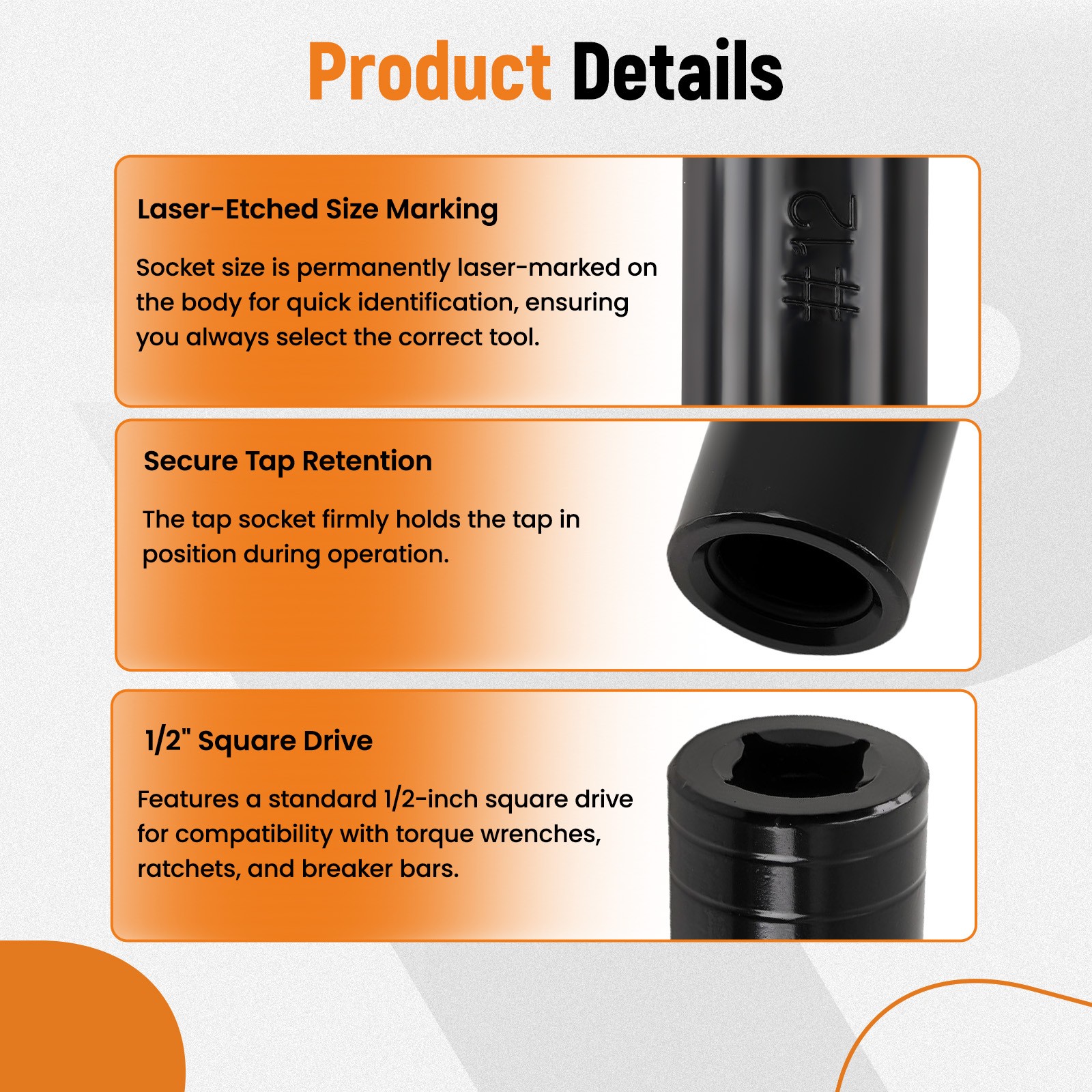 Lisle 71670 Style Large Tap Socket Set 1/2″ Dr 5Pc for 5/8″-1″ Taps