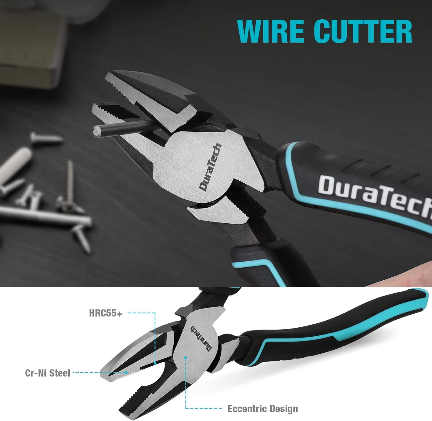 DURATECH 5-Piece Cr-Ni Pliers Set, 6″ Long Nose, Slip Silver, Blue, Black