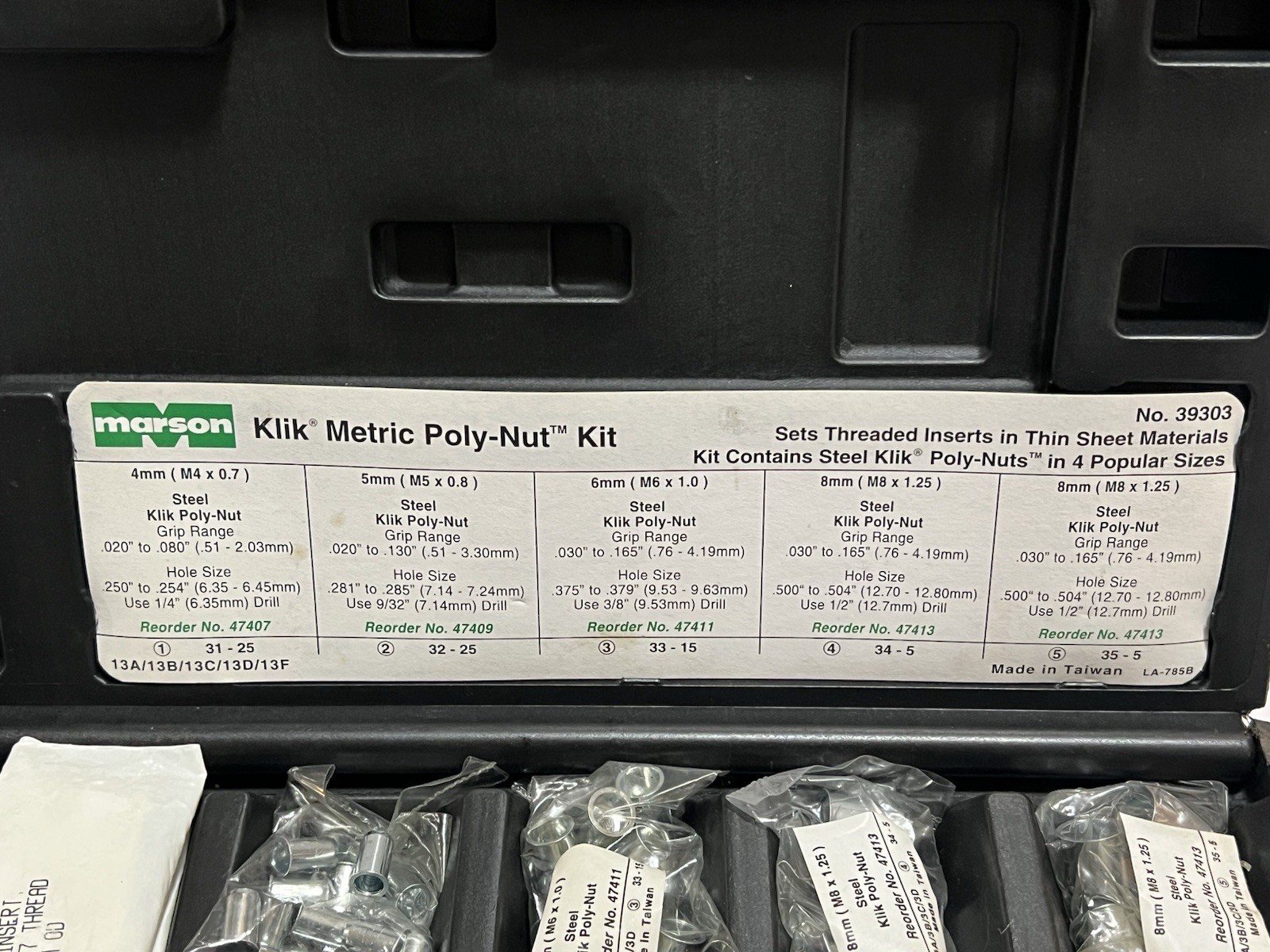 Marson 39303 Metric Steel Poly-Nut Rivet Nut Setter Installer Set M4 M5 M6 M8