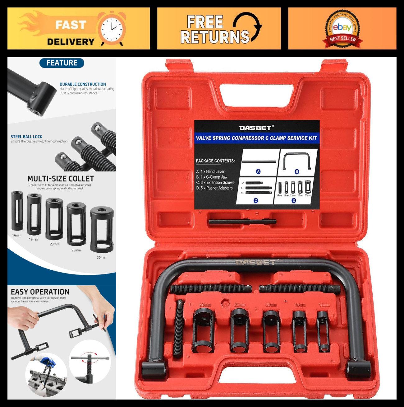 Valve Spring Compressor Tool Kit – C Clamp Valve Spring Removal for ATV, Car, Mo