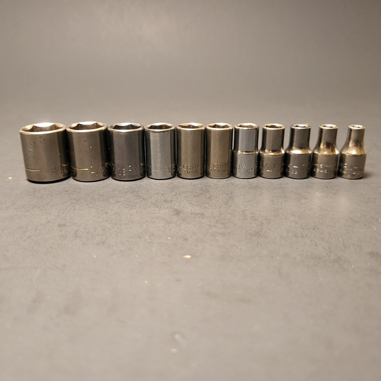 Craftsman made in USA 11 piece 1/4” drive socket set 9/16” to 5/32” 6 point