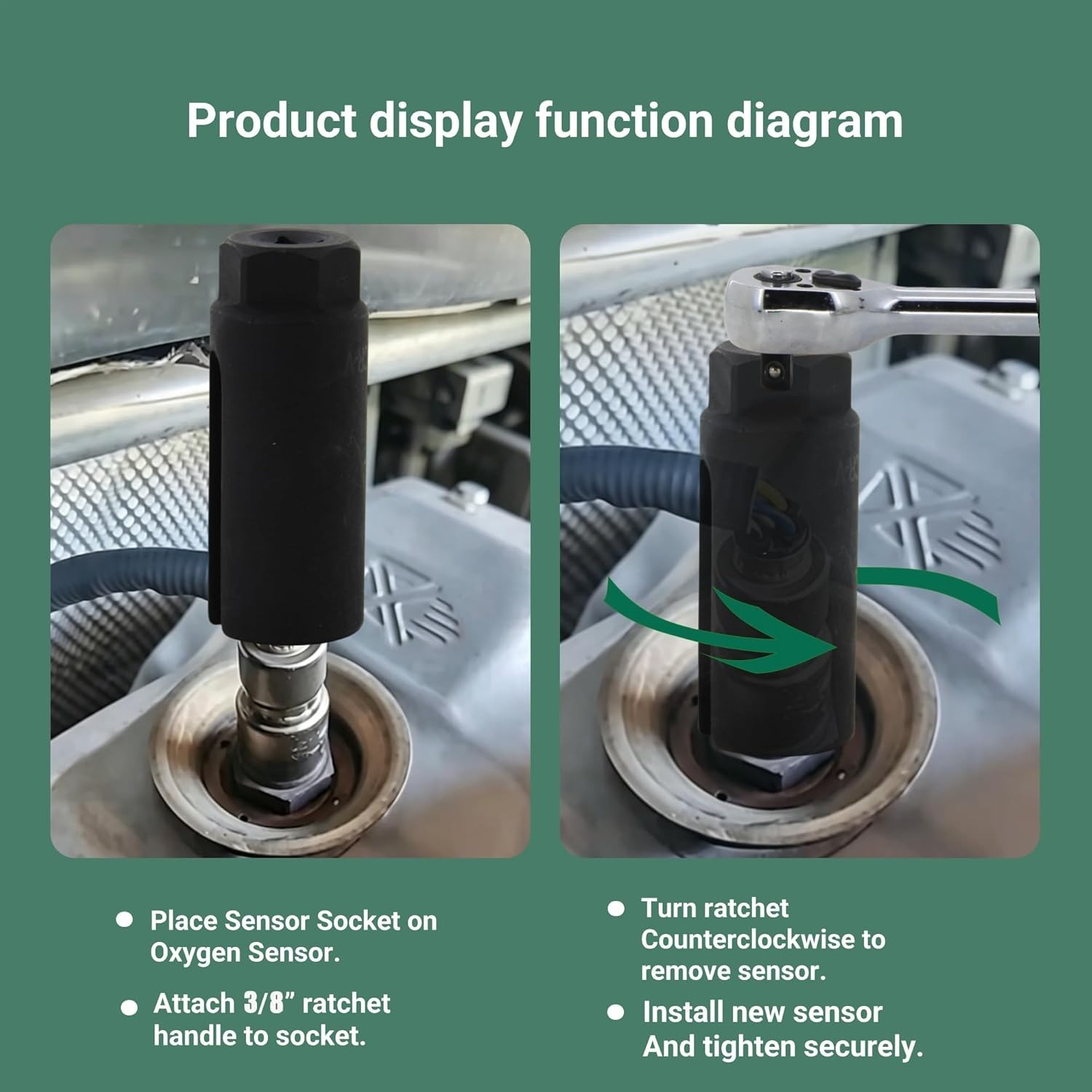 Universal Oxygen Sensor Socket with Side Cutout – 3/8” Drive, 22mm, Oil Rubbed