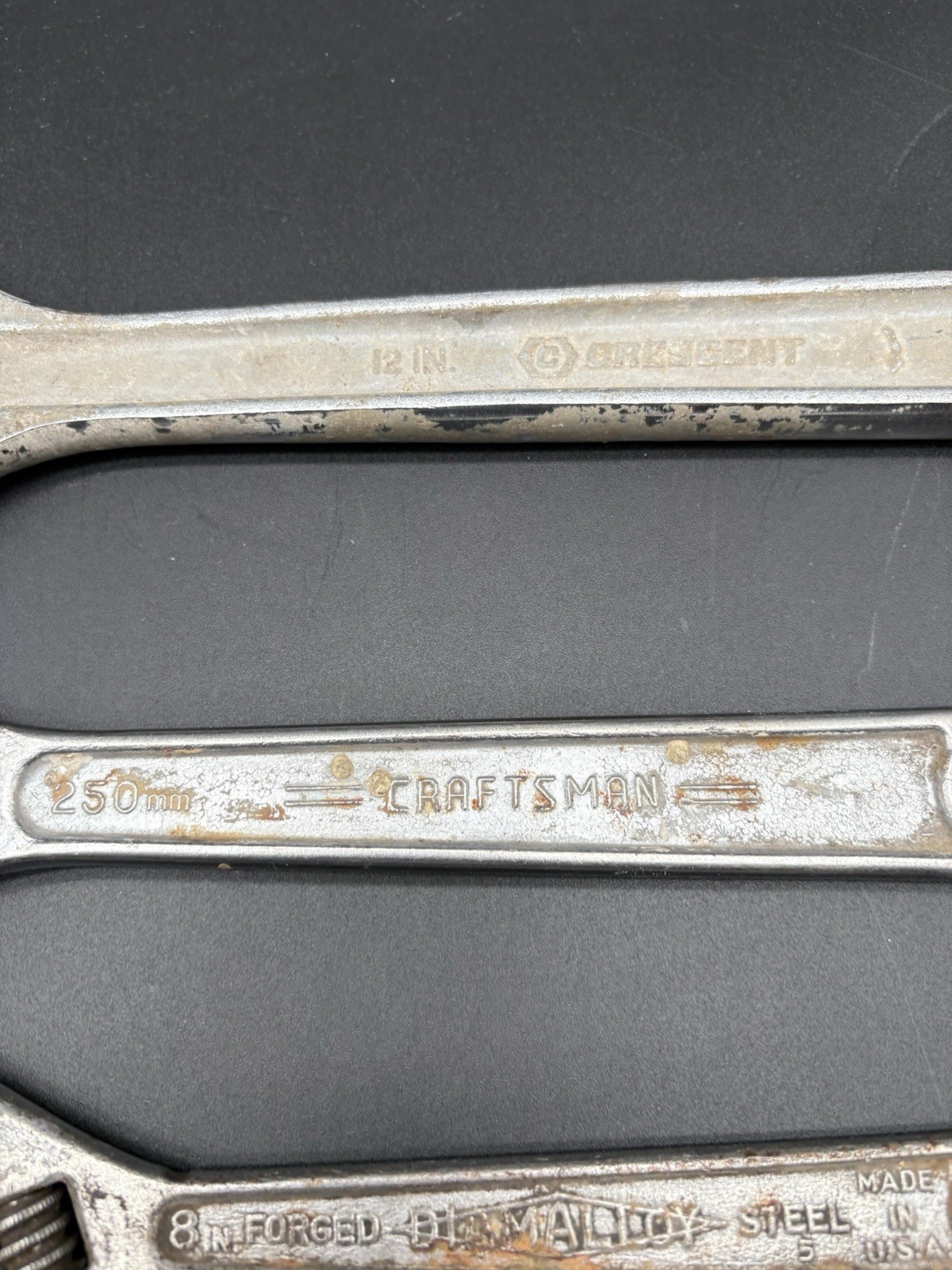 Vintage Adjustable Wrenches Lot 3 pc Crescent Craftsman Diamond Calk 8-12″ USA
