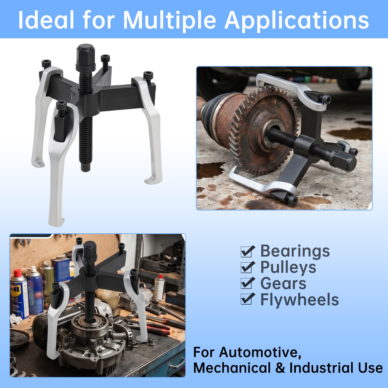 4 Inch Adjustable 3-Claw Bearing Puller for Flywheel Pulley/Gear Bearing Removal
